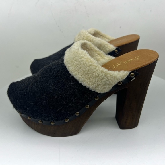 Anthropologie Clogs Miss Albright Wool Terrestrial Faux Shearling Platform Boho - Picture 7 of 14